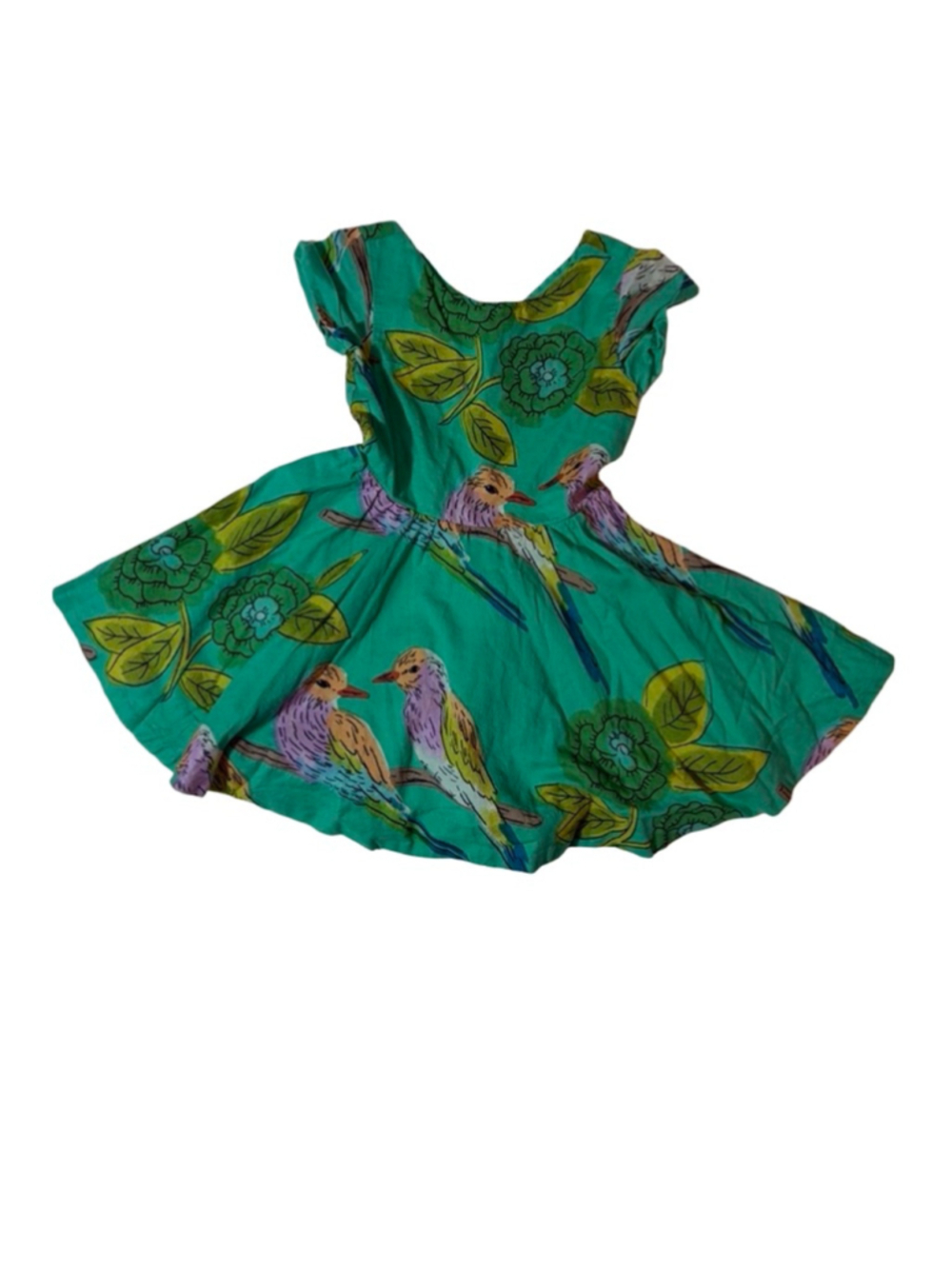 Tea Collection Bird Print Twirl Dress Turquoise Floral Girls Size 3 Whimsical - Picture 1 of 5
